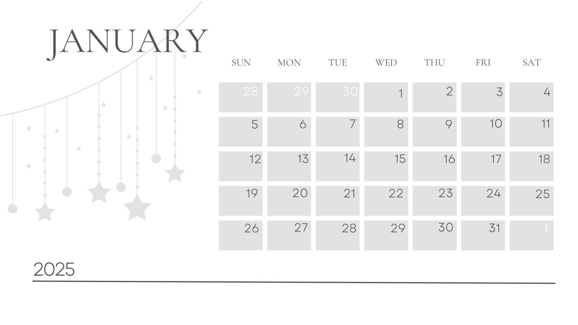 minimalist simple photo january 2025 calendar