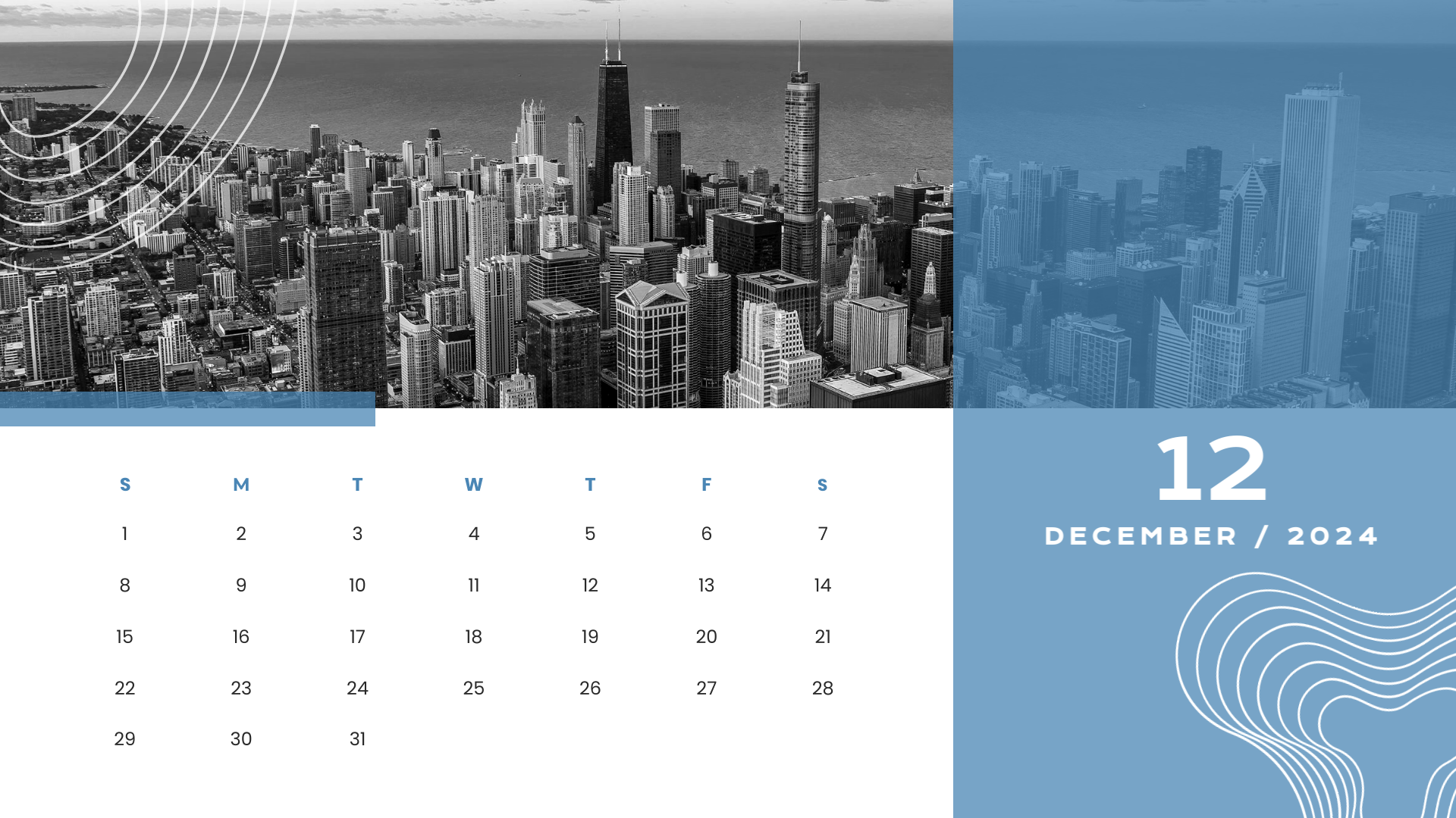 blue aesthetic city december 2024 calendar