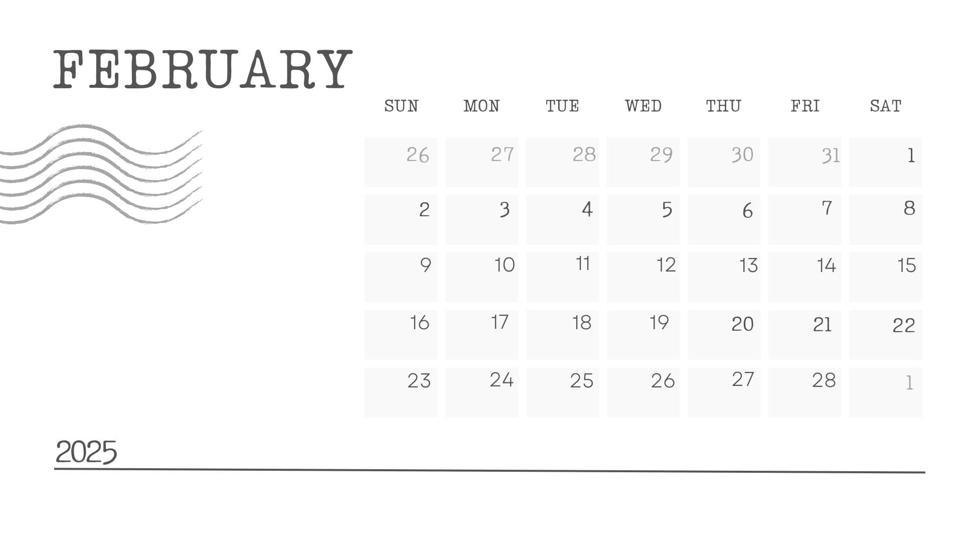 grey clean planner february 2025 calendar