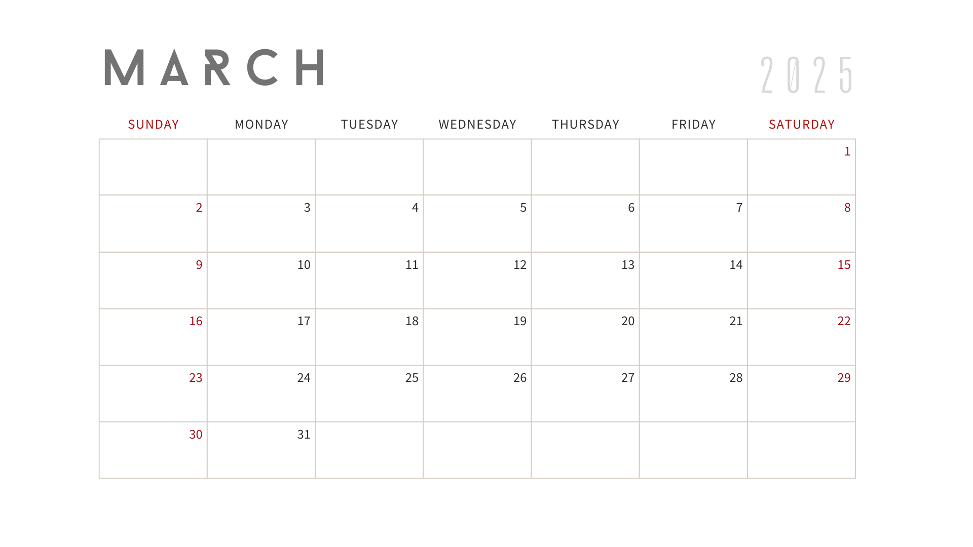 printable basic march 2025 calendar