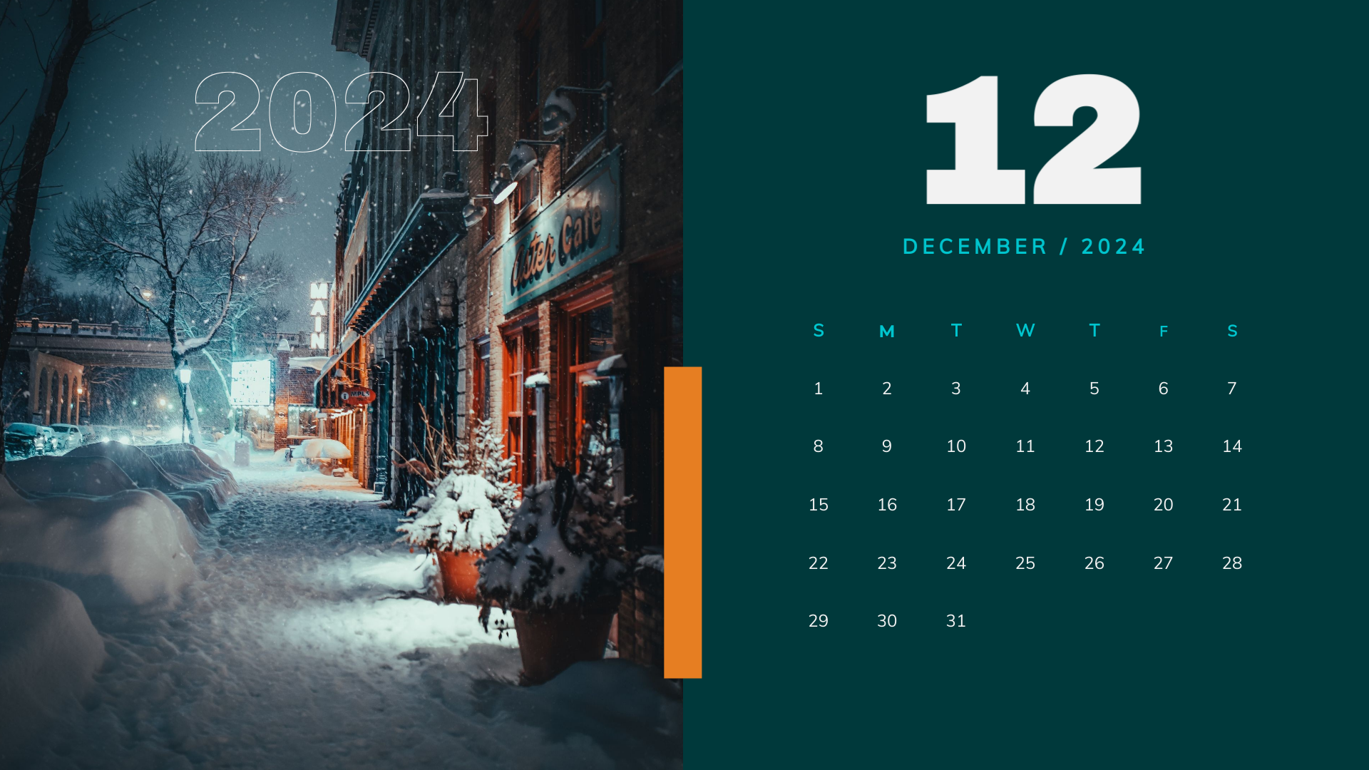 winter vibe dark december 2024 calendar