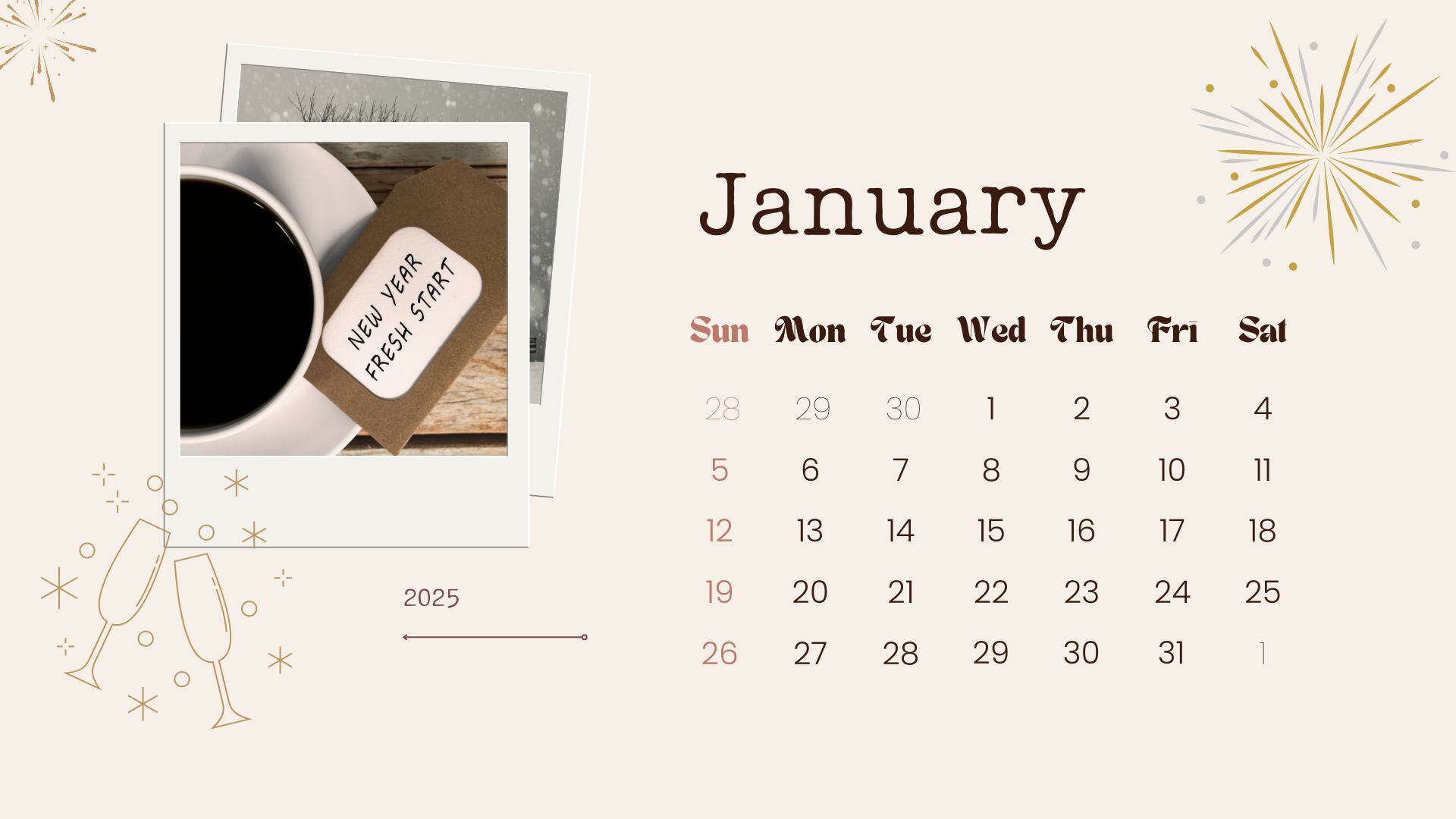 beige simple minimalist january 2025 calendar