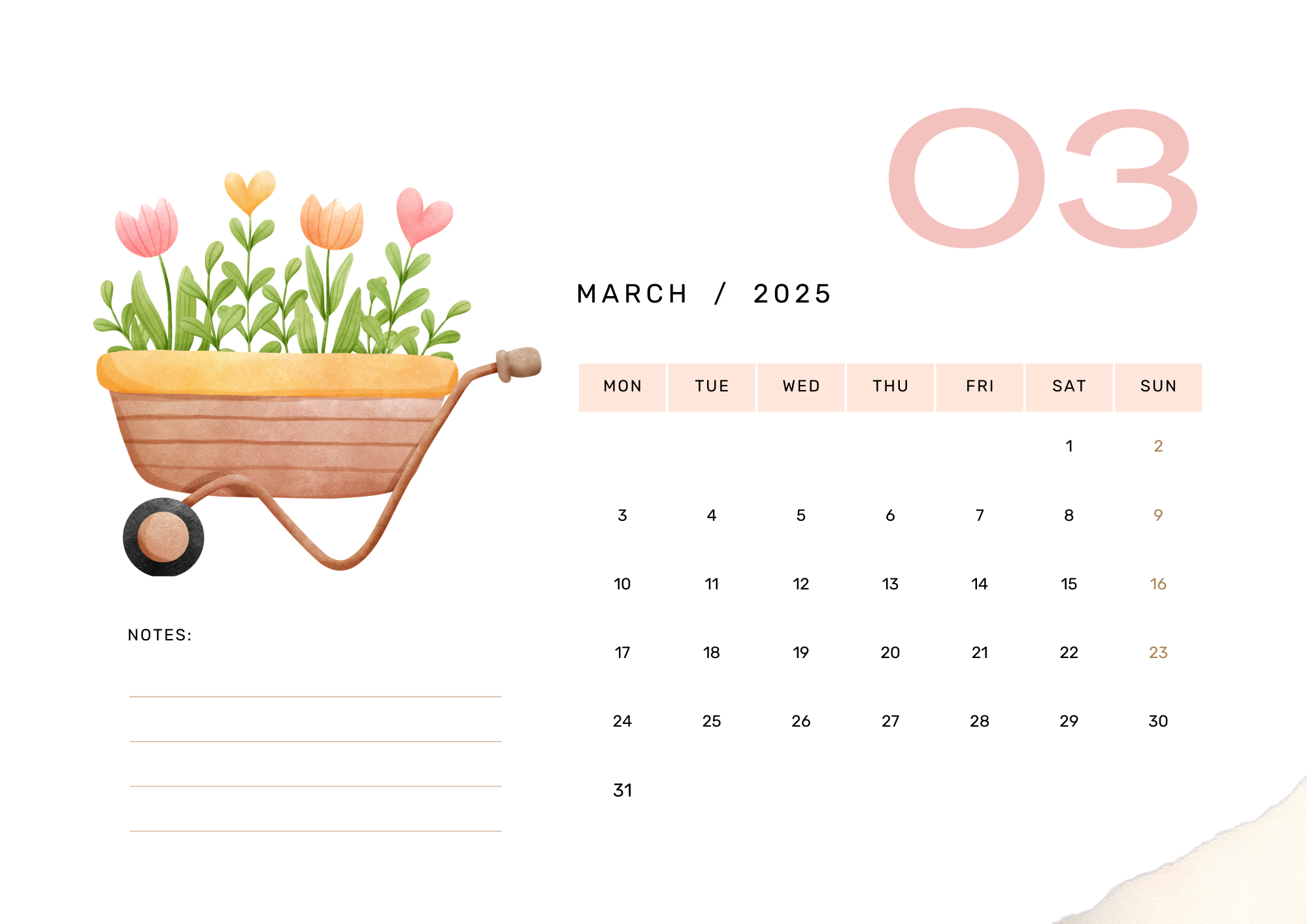 cute spring card march 2025 calendar