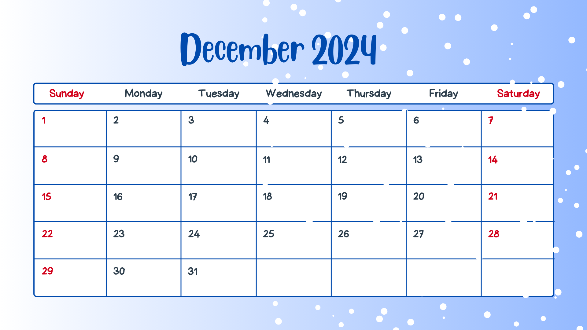 clean printable blue december 2024 calendar