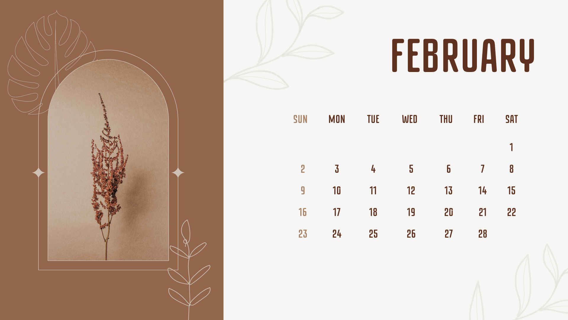 brown and beige free february 2025 calendar