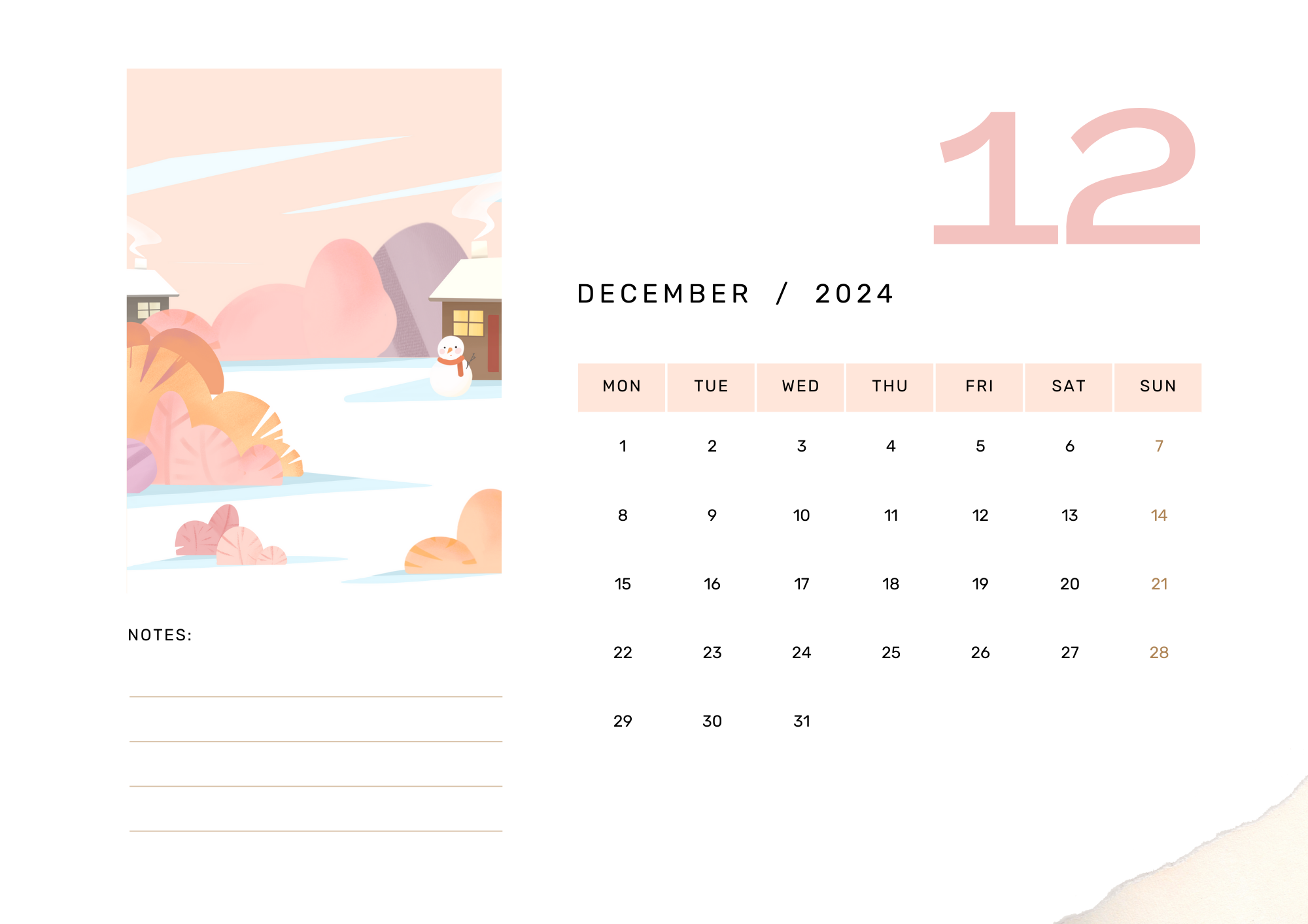 cute winter card december 2024 calendar