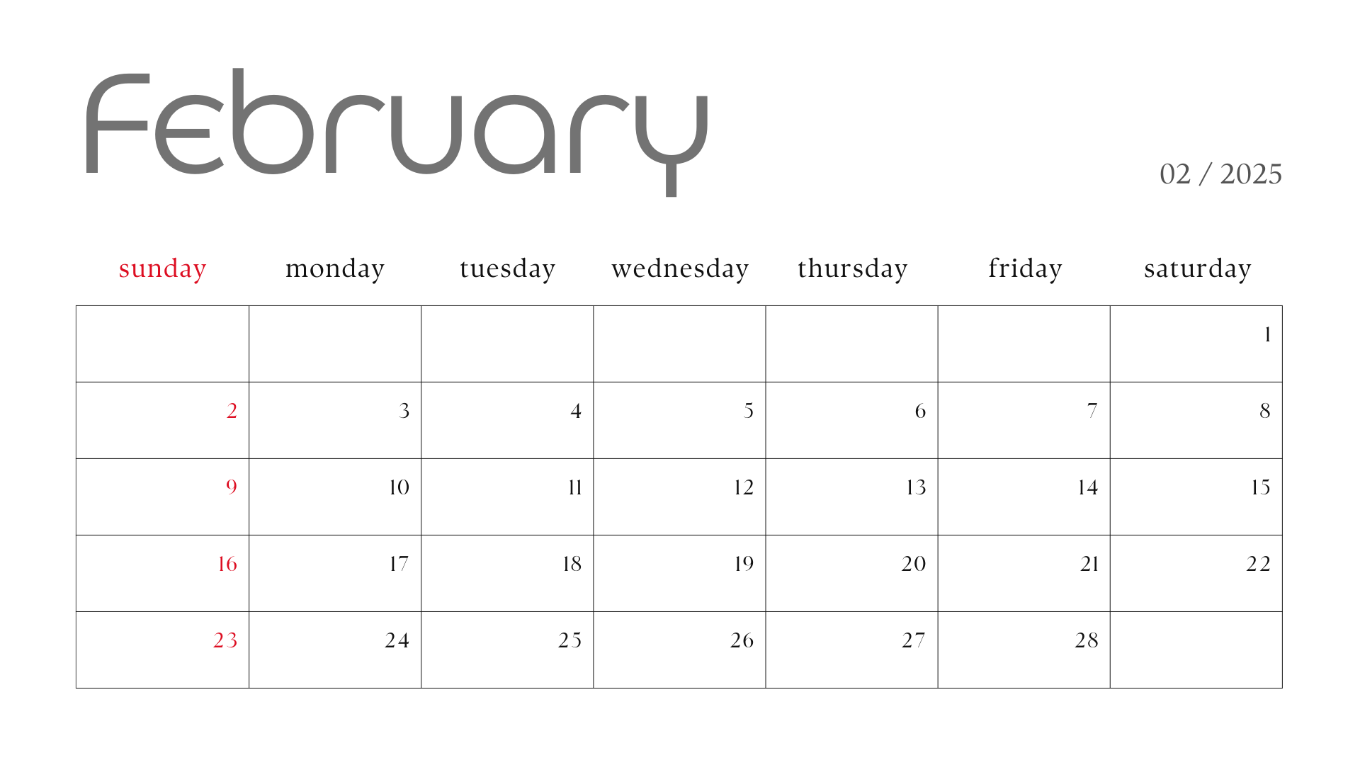 white minimalist february 2025 calendar