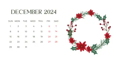 White and Green Simple December 2024 Calendar