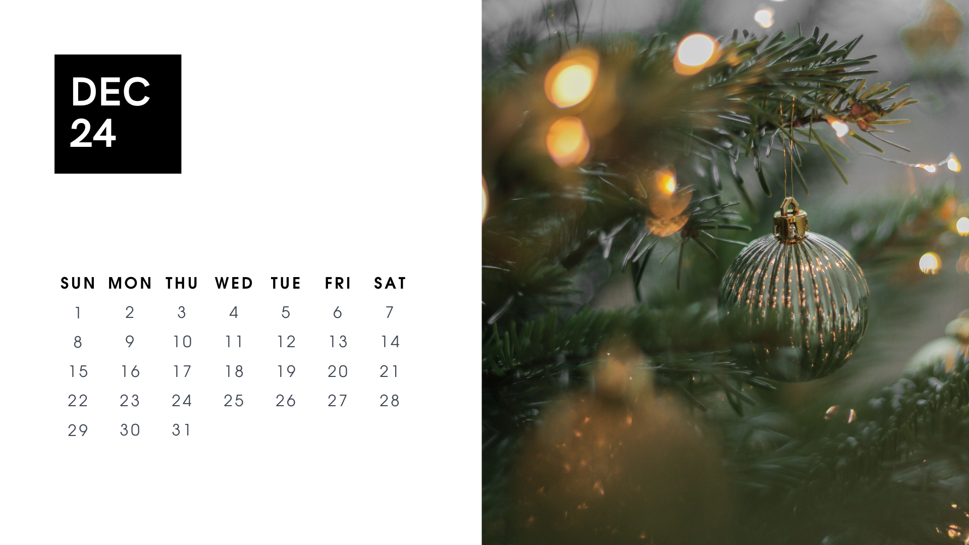 aesthetic holiday minimalist december 2024 calendar