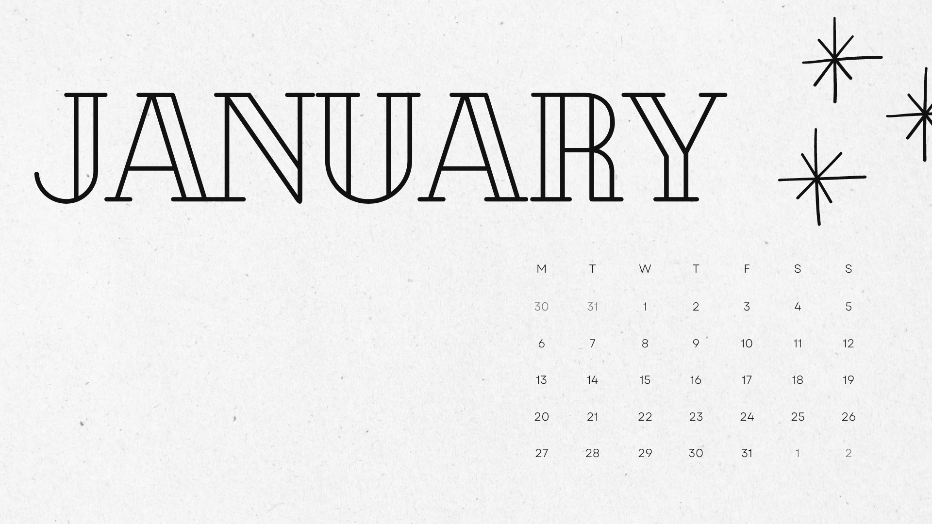 black cream minimalist clean january 2025 calendar