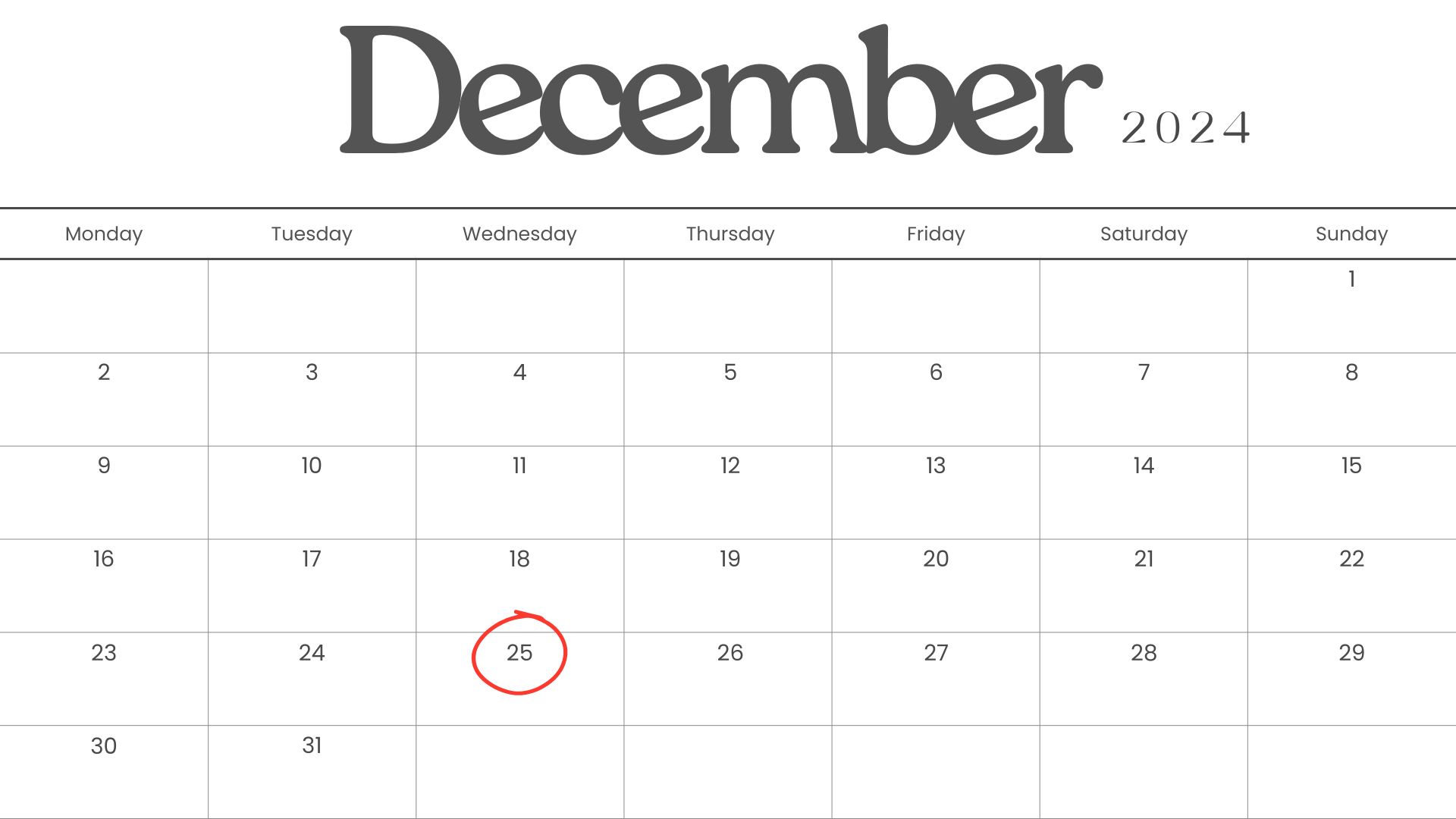 printable free december calendar