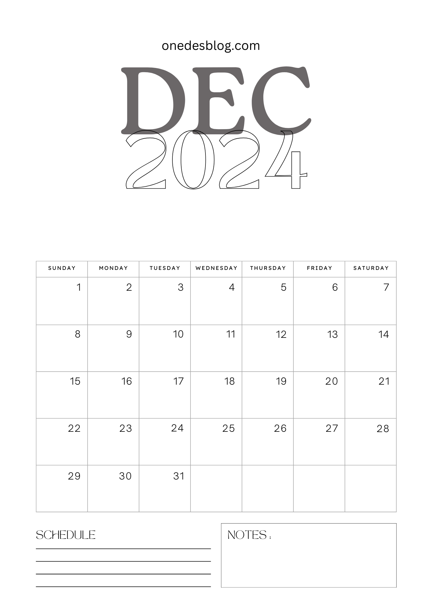 black white minimalist december 2024 calendar planner a4