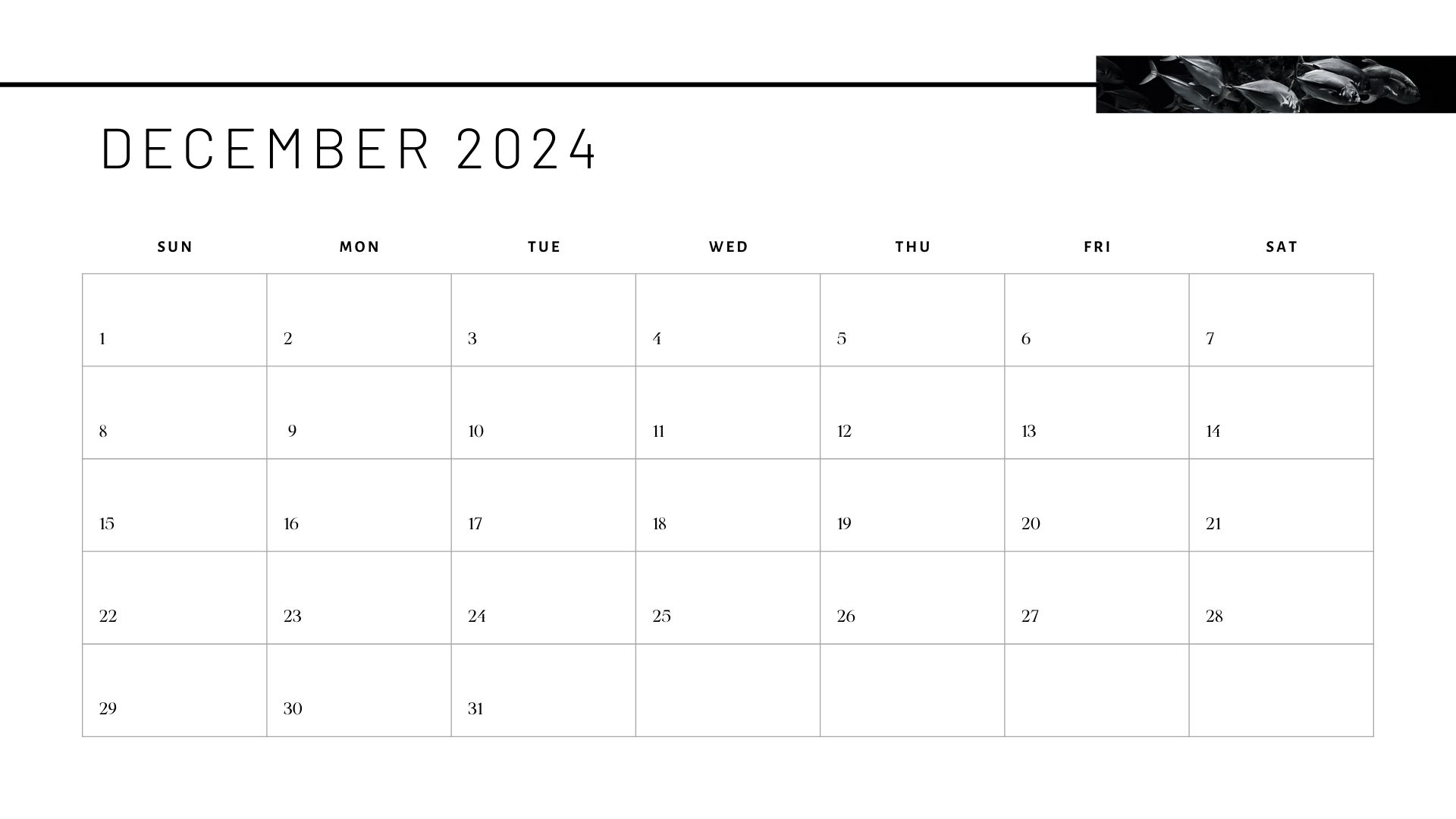 december calendar in black white photocentric style