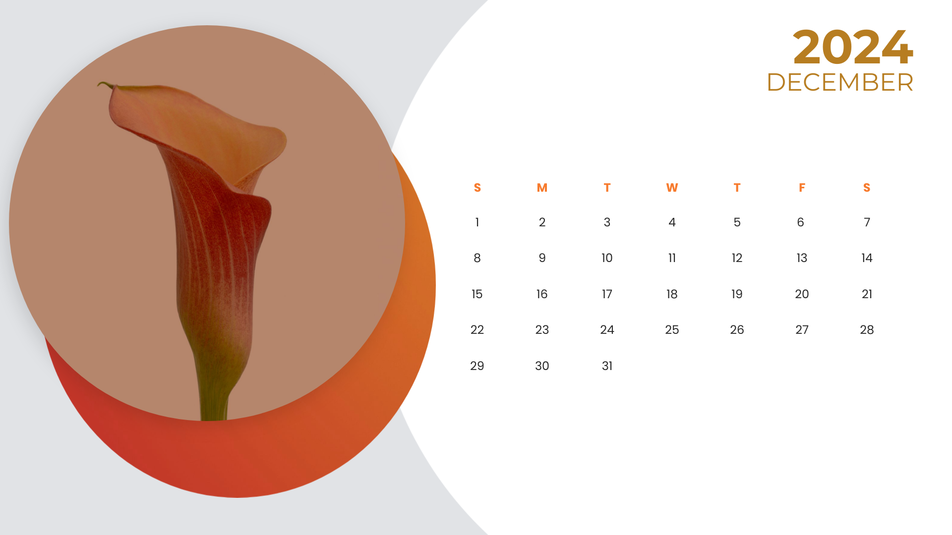 orange brown modern december 2024 calendar