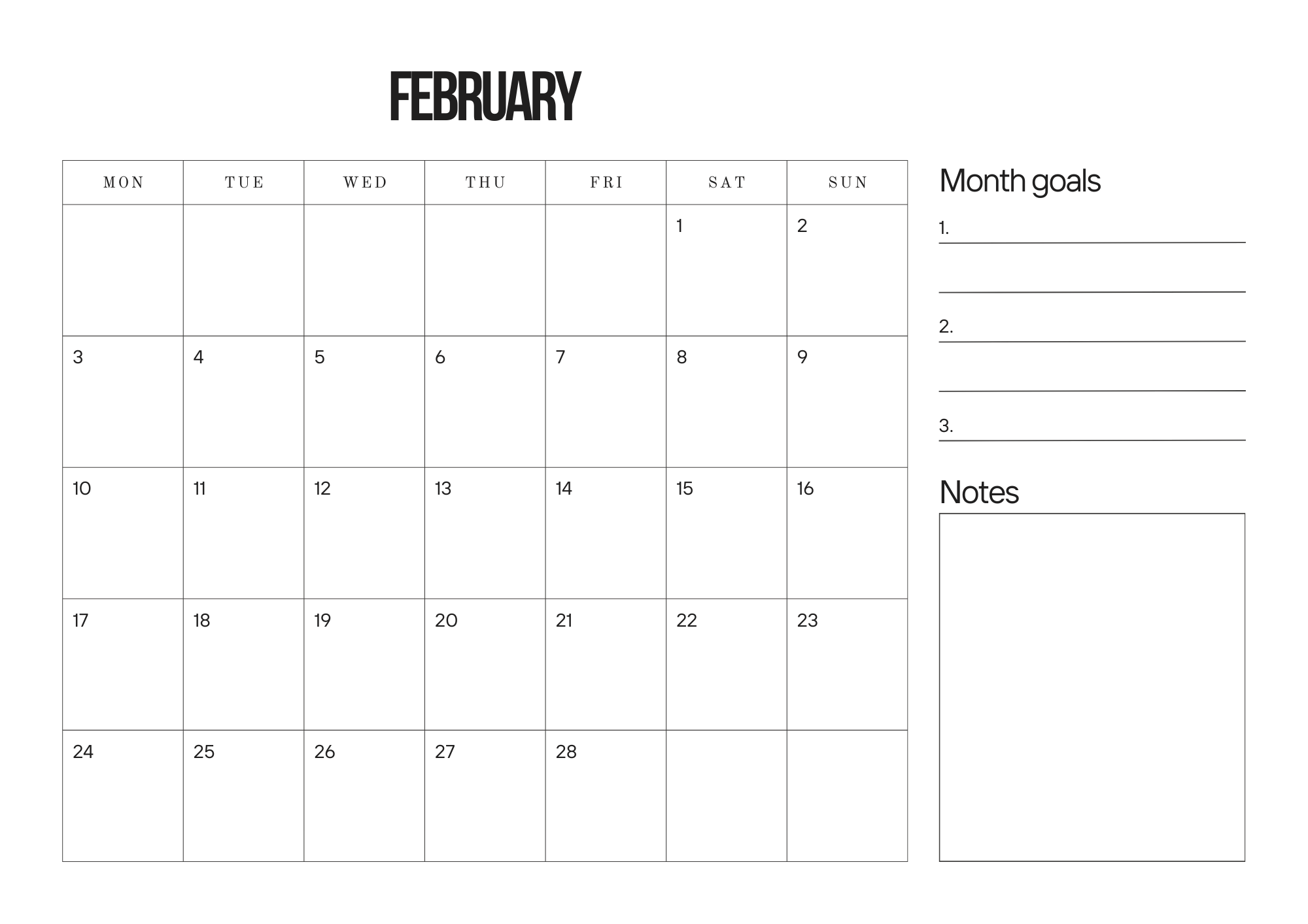 white basic elegant february 2025 calendar