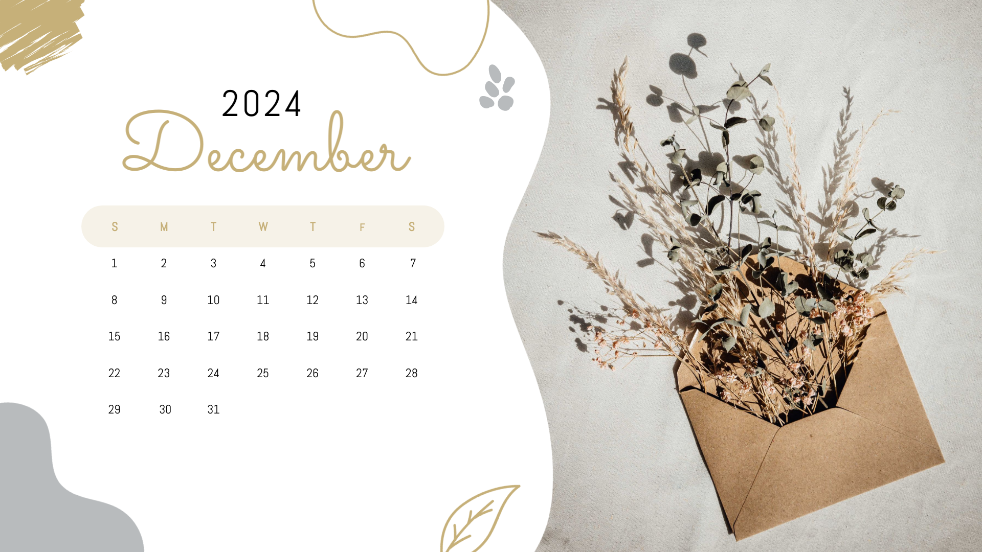 ivory minimalist december 2024 photo calendar