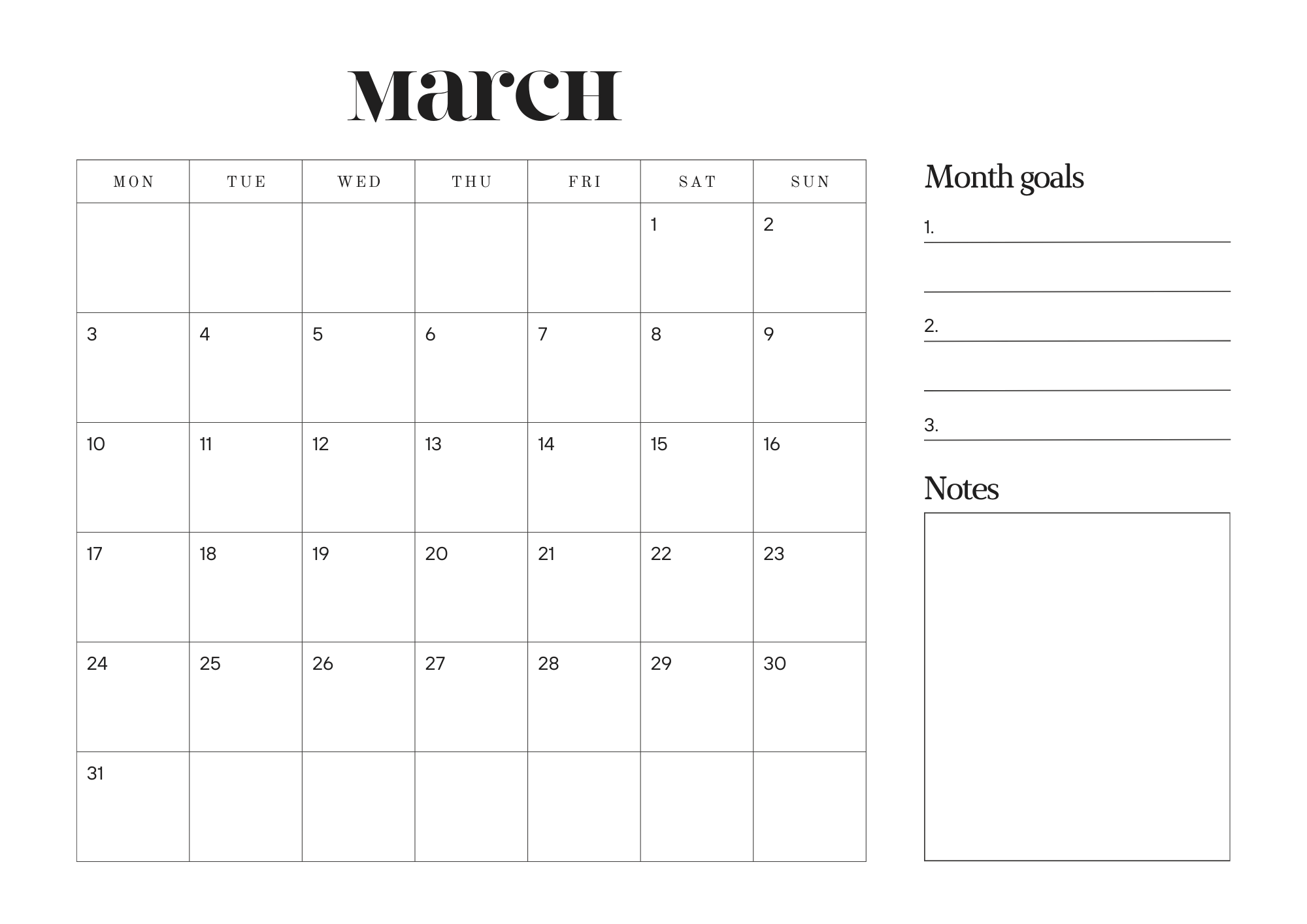 white basic elegant march 2025 calendar