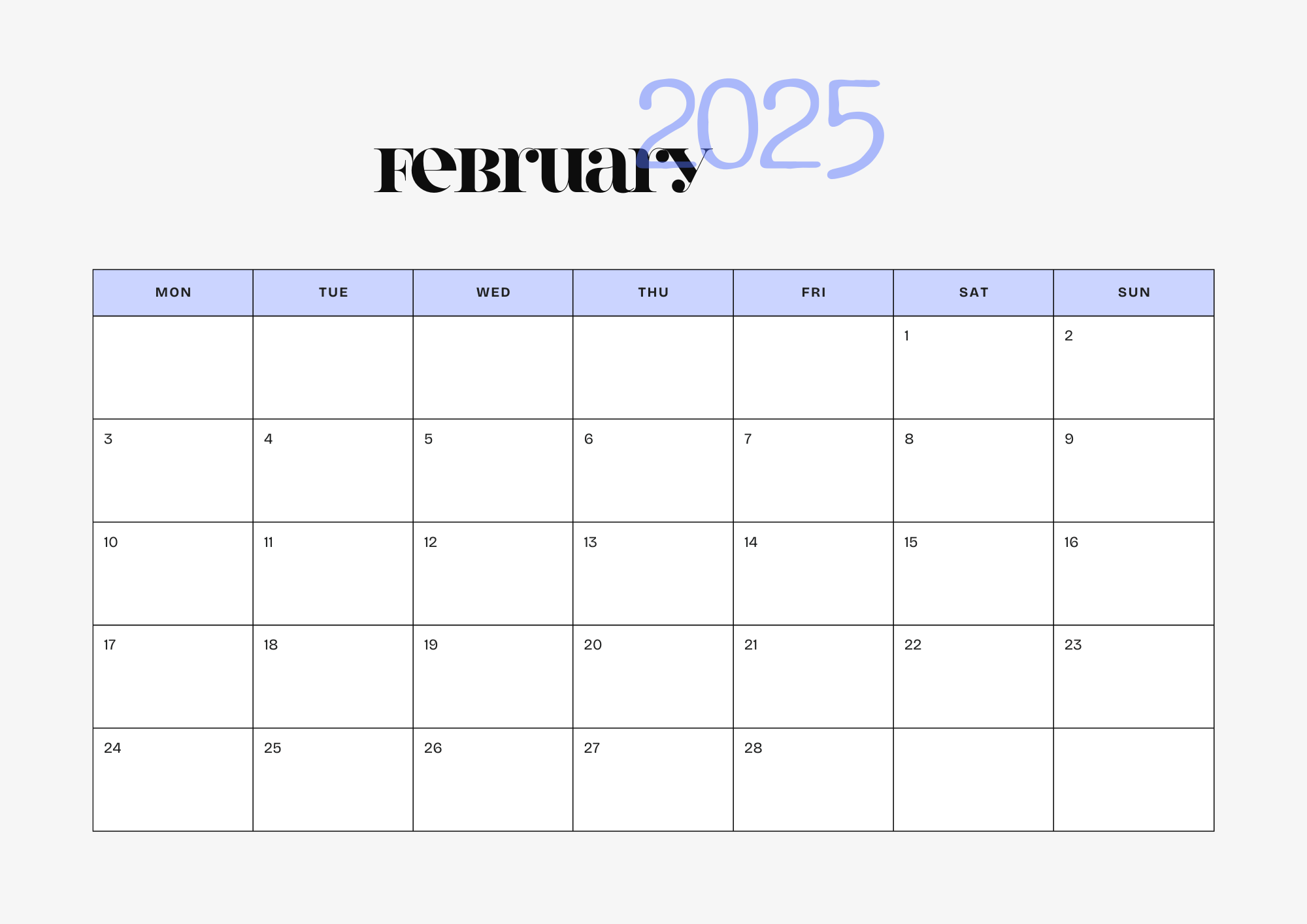 blue white printable february 2025 calendar