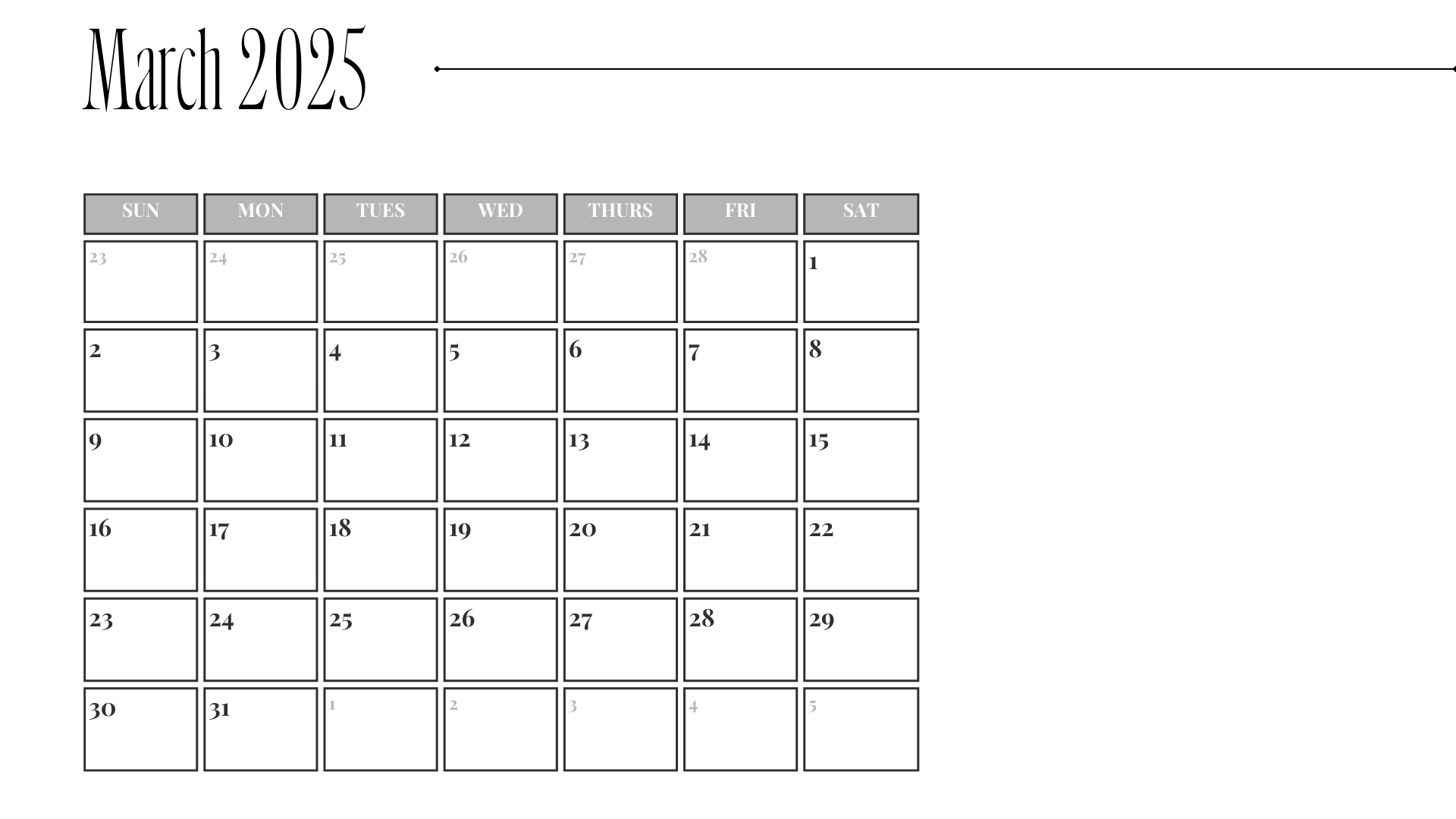 white minimalist march 2025 calendar