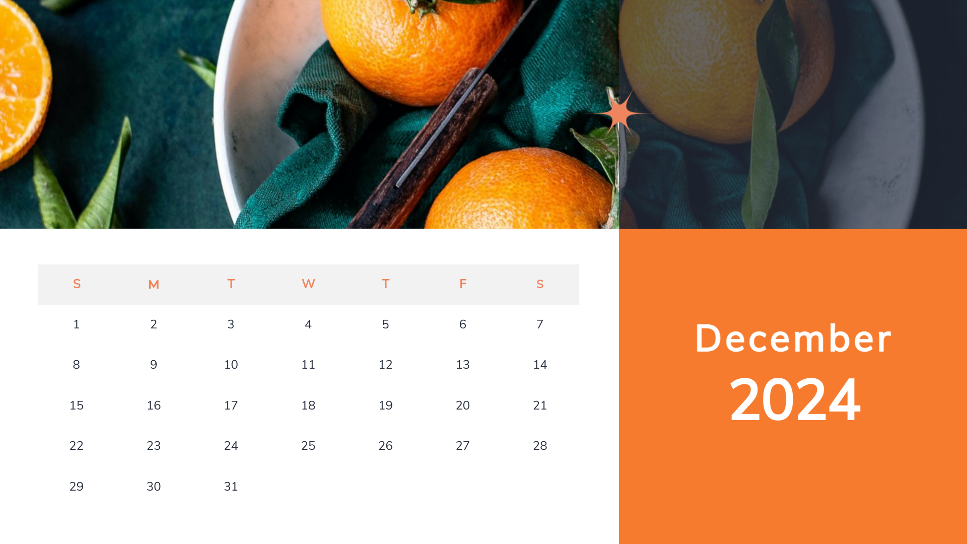 orange modern fruit december 2024 calendar