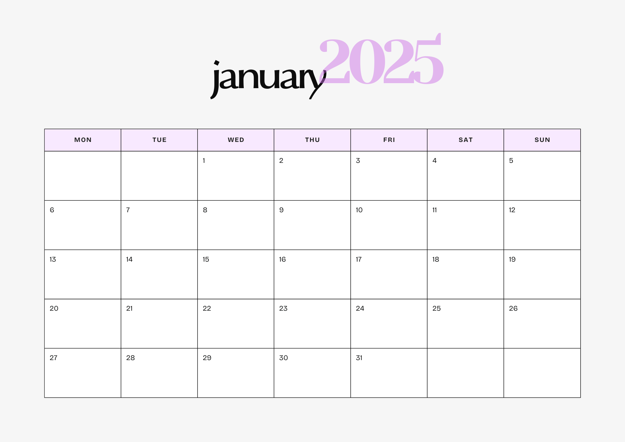 pink white printable january 2025 calendar