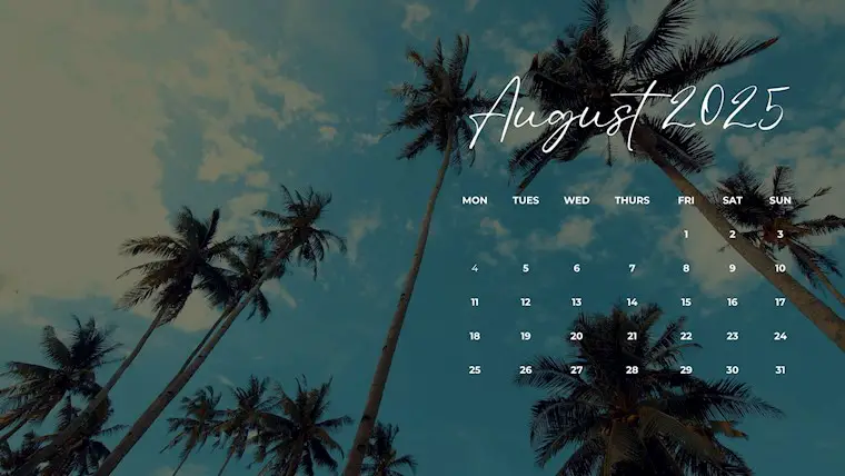 august 2025 photo calendar with palm trees
