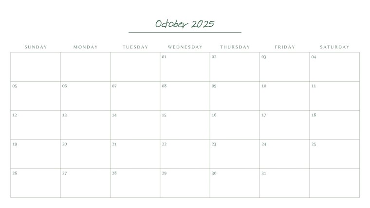 beautiful elegant printable calendar for october 2025