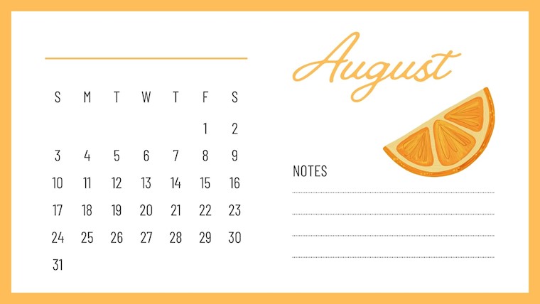 bright orange printable august 2025 calendar