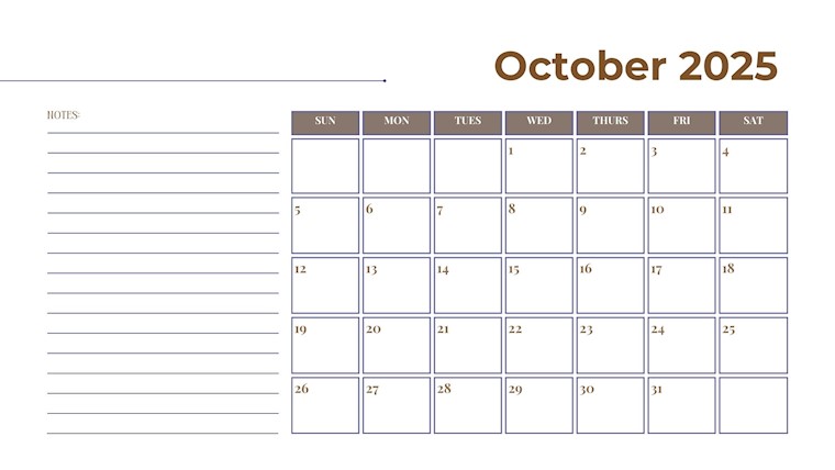 brown tone october 2025 printable calendar