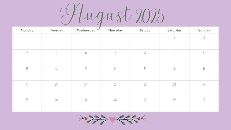 cute purple printable calendar