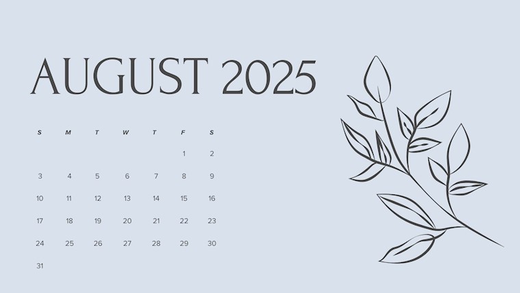 delicate blue simple calendar august 2025