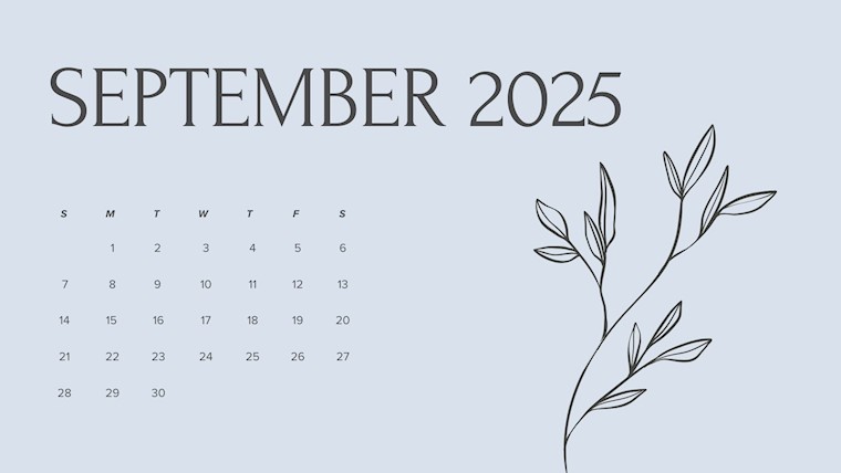 delicate blue simple calendar september 2025