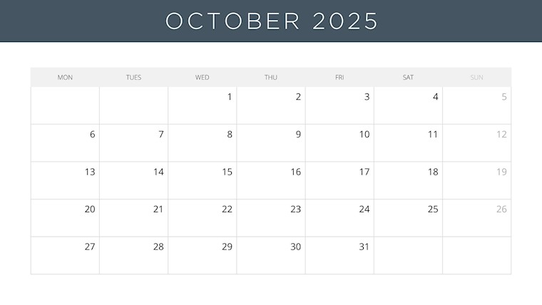 october 2025 minimal aesthetic calendar
