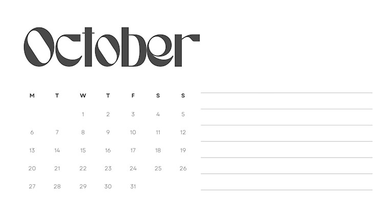 october 2025 simple monochrome calendar