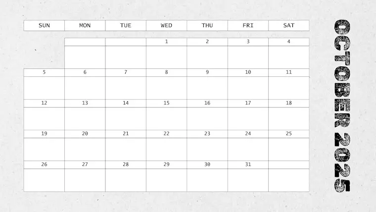 october printable gray calendar