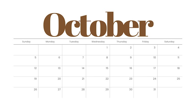 printable october 2025 clean grey calendar
