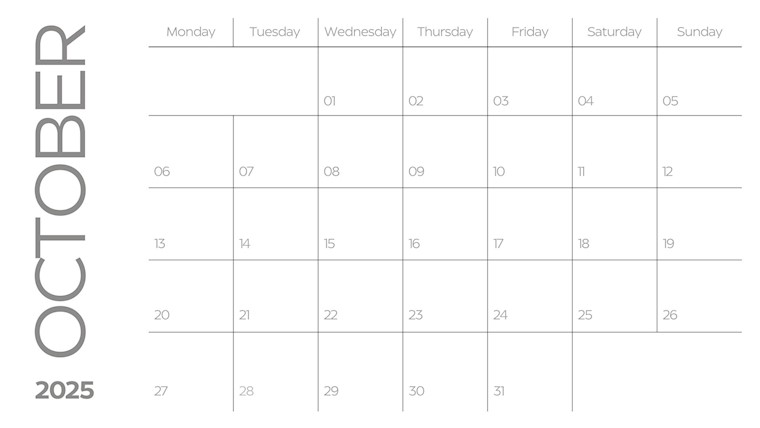 printable october 2025 grey aesthetic calendar