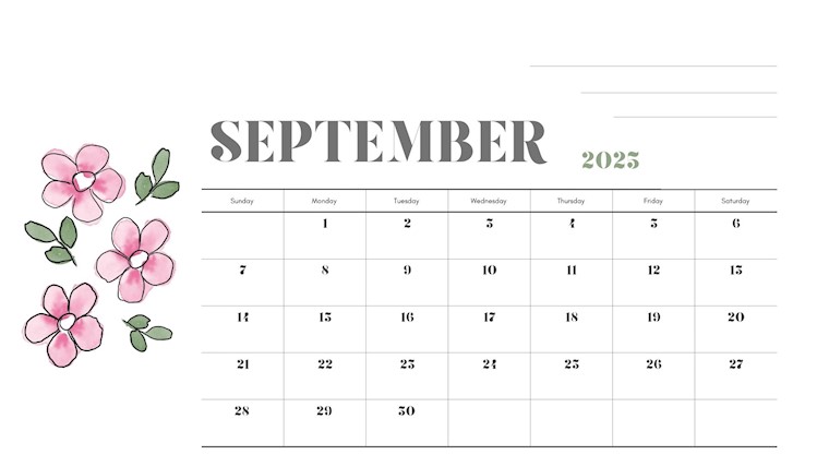 september 2025 printable calendar with flowers