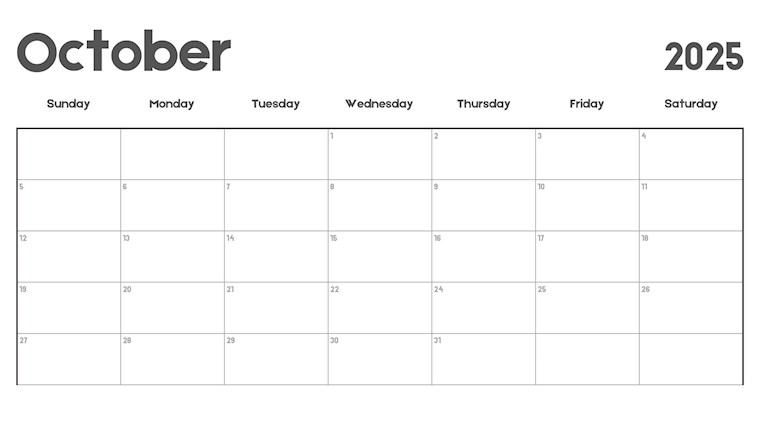 simple monthly october calendar