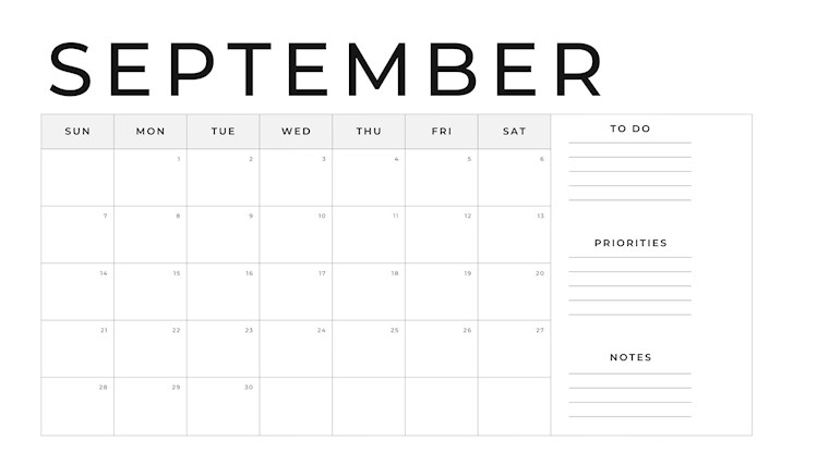 simple monthly september calendar