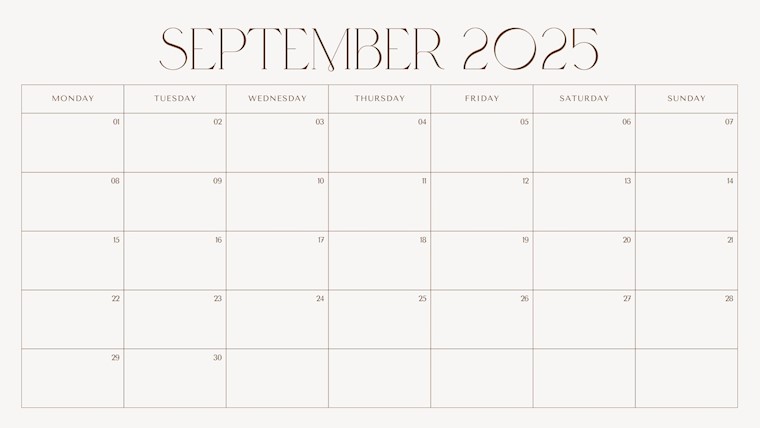 thin line calendar september 2025