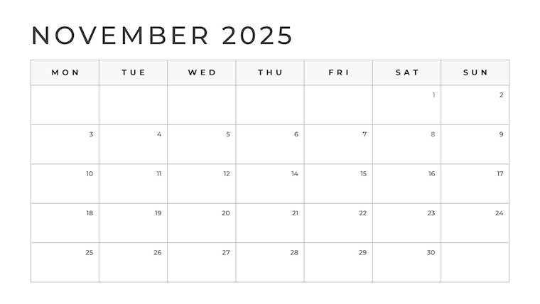 minimalist november 2025 printable calendar
