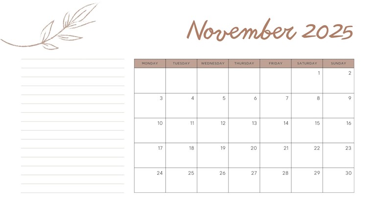 november 2025 clean layout wall calendar