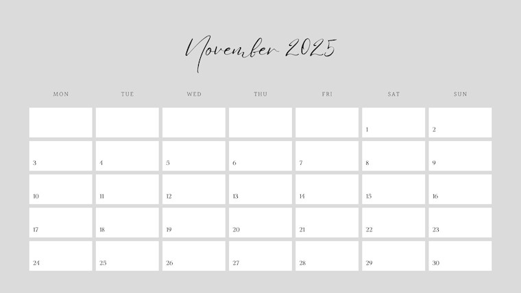 november 2025 neutral minimal calendar template