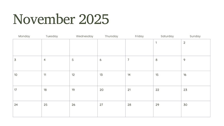 november 2025 planner page clean and elegant