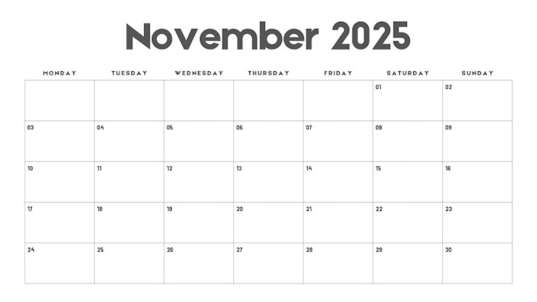stylish minimalist calendar for november 2025